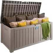 Deck Box, 120 Gallon, 56.3" x 26.6" x 23.8" Outdoor Storage Box, Waterproof PP Deckbox with Aluminum Alloy Padlock, for Patio Furniture, Garden Tools, Pool Toys, Outdoor Cushions,
