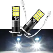 jokormo Pack-2 Car H3 LED Fog Light, 3030-24SMD One-piece Ultra-bright Anti-fog Bulb, Heat Dissipation Plug-and-play Waterproof Bulb Replacement, Universal Front Lighting Bulb for Cars (White)