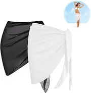 [YzmrBdqc] Pack of 2 Beach Wrap Sarong, Women's Beach Wrap Sarong, Beach Skirt Sarong, Cover Up Swimsuit Wrap Skirts, Beach Skirt with Fringes Black/White, Cover Up Sexy Pareos Beach Towel, Pareo for Beach