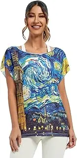 [RPLIFE] Big Ben London Starry Night Blue Womens Bat Sleeve Tops Top Loose Sleeves Night Out Top