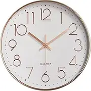 Home Office Battery Operated Wall Clock Silent Non Ticking 12 Inch Living Room Bedroom Quartz Round Clock (White)
