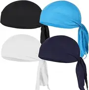 [YULIAO] 4 Pieces Sports Bandana Cap, Breathable Hat Bandana, Breathable Bandana Headscarf, Bicycle Hat Headscarf, Headscarf, Bicycle Cap, for Jogging, Hiking, Mountaineering, Cycling, White/Black/Dark Blue/Sky Blue, Medium