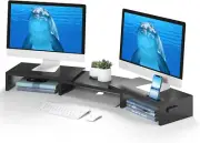 Dual Monitor Stand, Adjustable Length & Swivel Angle, Desktop Organizer, for 2 M
