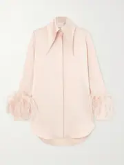 [16ARLINGTON] 16ARLINGTON - Seymour Feather-trimmed Stretch-satin Shirt - Blush - UK 12 UK 12 Pink
