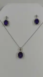 Samuel Aaron Amethyst and Diamond Necklace & Earring Set, Sterling