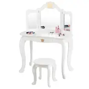 Giantex 2 in 1 Kids Vanity Table & Chair Set Princess Makeup Dressing Table w/Detachable Top Pretend Beauty Play Vanity Set White