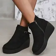 Women's Platform Wedge Ankle Boots – Fashionable Zipper Closure Faux Suede Boots for Casual Fall and Winter Outfits