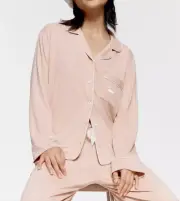 Peter Alexander PJ Set Dreamy Bamboo Jersey Top & Pants Caramel Nude RRP$139 Sml