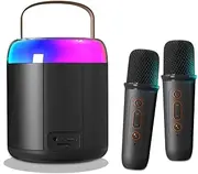 Mini Karaoke Machine for Kids Adults,Portable Bluetooth Speaker with 2 Microphones Party Lights, Gifts for Family Home Outdoor Funny (Black)