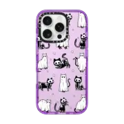 iPhone 16 Pro Impact Case Halloween Ghost Cats and Skeleton Cats