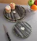 Handmade Vintage Marble Cheese Platter Bread Board Agate Slice Quartz Inlay set