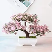qzjijosen Artificial Bonsai Tree,Artificial Pot Plant Potted Pine Plants, Home Decor Indoor,Office,Windowsill,Yard,Desktop Display (Pink)