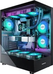 Gaming PC Case with 6 ARGB Fans, Dual Tempered Glass, Type-C Port - Black