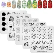 KADS 5pcs Nail Stamp Plates Set - Art Stamping Plate with Leaves, Flowers, Animal Designs