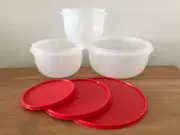TUPPERWARE MIXING BOWL/CONTAINER SET (3) **RED CHILI/NEW IN ORG PACKAGE**