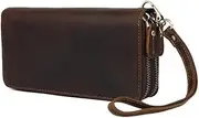 [SLEDEZ] Punk Wallet Vintage Leather Double Zip Wallet Business Men's Clutch Bag