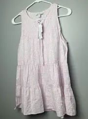 Topshop Women's Size 4 Pink White Sleeveless 100%Cotton String Neck Tie Dress