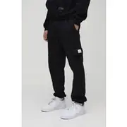 Mens Black Slim Fit Woven Tab Basic Cargo Jogger