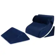 4 Pcs Wedge Pillow Set Bed Cushion Memory Foam Head and Back Support Adjustable Navy Blue