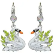 KIRKS FOLLY FAIRY LAND SWAN LEVER BACK EARRINGS IN SILVER TONE