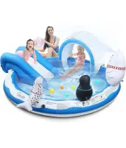 EVAJOY Inflatable Play Center Kiddie Pool with Slide for Children - Blue