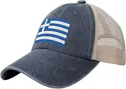 [Generic] Flag of Greece Cowboy Mesh Baseball Cap for Greek Man Woman Outdoor Adjustable Denim Hat