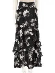 Black Ruffle Trimmed Floral Skirt