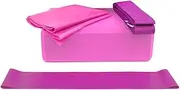 4pcs Yoga Equipment Set Yoga Blocks Stretching Strap Resistance Loop Band Exercise Band Pink