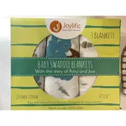 Baby Swaddle Wraps Set of 3 Recieving Blankets and 2 Newborn Hats Turtle Rabbit
