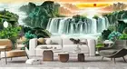 3D Waterfall Mountains Sun Color Self-adhesive Removeable Wallpaper Wall Mural