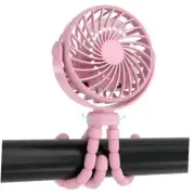 Stroller Fan Clip on for Baby, Flexible Tripod Rechargeable Battery Pink