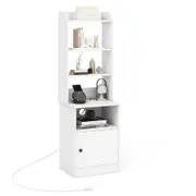 Costway Bedside Table Nightstand End Table Bookshelf w/Charging Station Bedroom White