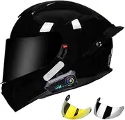 Flip-Up Motorcycle Helmet with Bluetooth, Motorcycle Helmet Integrated Bluetooth Helmet ECE Certified Moped Full Face Helmet Scooter Helmet Anti-Fog Double Mirror for Women Men