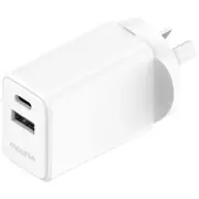 Mophie Essential 30W PD Dual Port Wall Charger - White, 1 USB-C, 1 USB-A Up to 30W Fast Charging Apple iPhones, Samsung Smart Phones, Solid Construction [409912220]