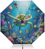 [RPLIFE] Compact Umbrella, Wind Proof Umbrella, Automatic Open/close, Compact Size for Women Backpacks/Handbags, Vibrant Sea Turtle Underwater