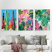 [Recrtain] Botanical Plant Wall Art Prints Set of 3 Monstera Tropical Leaf Green Plant Poster Nordic Style Wall Art Canvas Decor, Modern Wall Art Pictures for Home Living Room Unframed (Monstera Plant,
