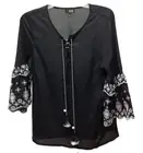 Ana A New Approach Womens Peasant Boho Tassel Blouse Black White Size XL Tall