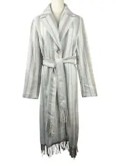 7 For All Mankind Striped Belted Coat I Lightweight Fringe Hem Duster Jacket S M