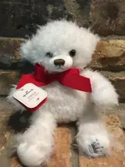 Hallmark White w/Red Bow Owen Teddy Bear Small Fuzzy Soft Stuffed Plush