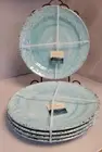 8/CYNTHIA ROWLEY Aqua Blue Swirl Tuscan Medallion DINNER Plates MELAMINE Set/8