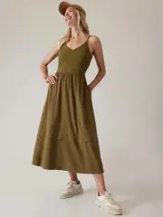 Athleta Olive Green Elation V-Neck Hybrid Semi Fitted Strappy Midi Dress XL NWT