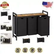 Sturdy 3-Compartment Laundry Hamper with Slide-Out Removable Bags & Top Shelf