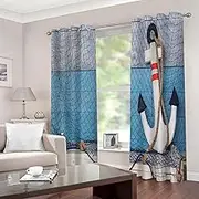 Exquisite Curtains for Kids Bedroom Fishing Boats & Anchors W117cm (46") x D229cm (90") x 2 3D Pattern Microfiber Blackout Fabric Eyelet Window Drapes for Kids Nursery Playroom 2 Panels