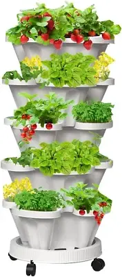 5 Tier Vertical Garden Strawberry Stackable Planters Herbs Petunias Pancy, Veget