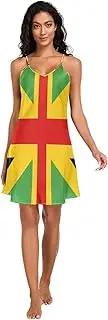 [RPLIFE] Jamaican Flag Slip Nightgowns for Women, V Neck Sleeveless Sleep Shirts for Women, Small