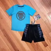 NEW Marvel Black Panther Little & Big Boy Active Tee & Short Set, Blue (sz 4-8)