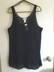 Lane Bryant 2X Ladies Sleeveless Stretchy Knit Pullover Top Navy Blue 2X NEW