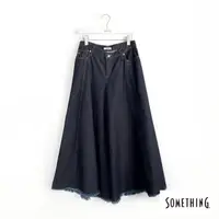 在飛比找momo購物網優惠-【SOMETHING】女裝 剪接寬版牛仔褲(原藍色)