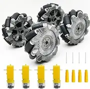 DWWTKL DIY Mecanum Wheel Robot Kit Parts 4WD Omnidirectional Wheels Smart Robot Car Chassis Kit Educational Toy Accessory(4Pcs Wheels and 4Pcs TT Motor)