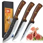 3PCS Forged Boning Knife Prof Filleting Knife Meat Cleaver Hunting Knife BBQ